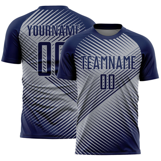 Custom Navy Gray Line Sublimation Soccer Uniform Jersey - Sky-Custom