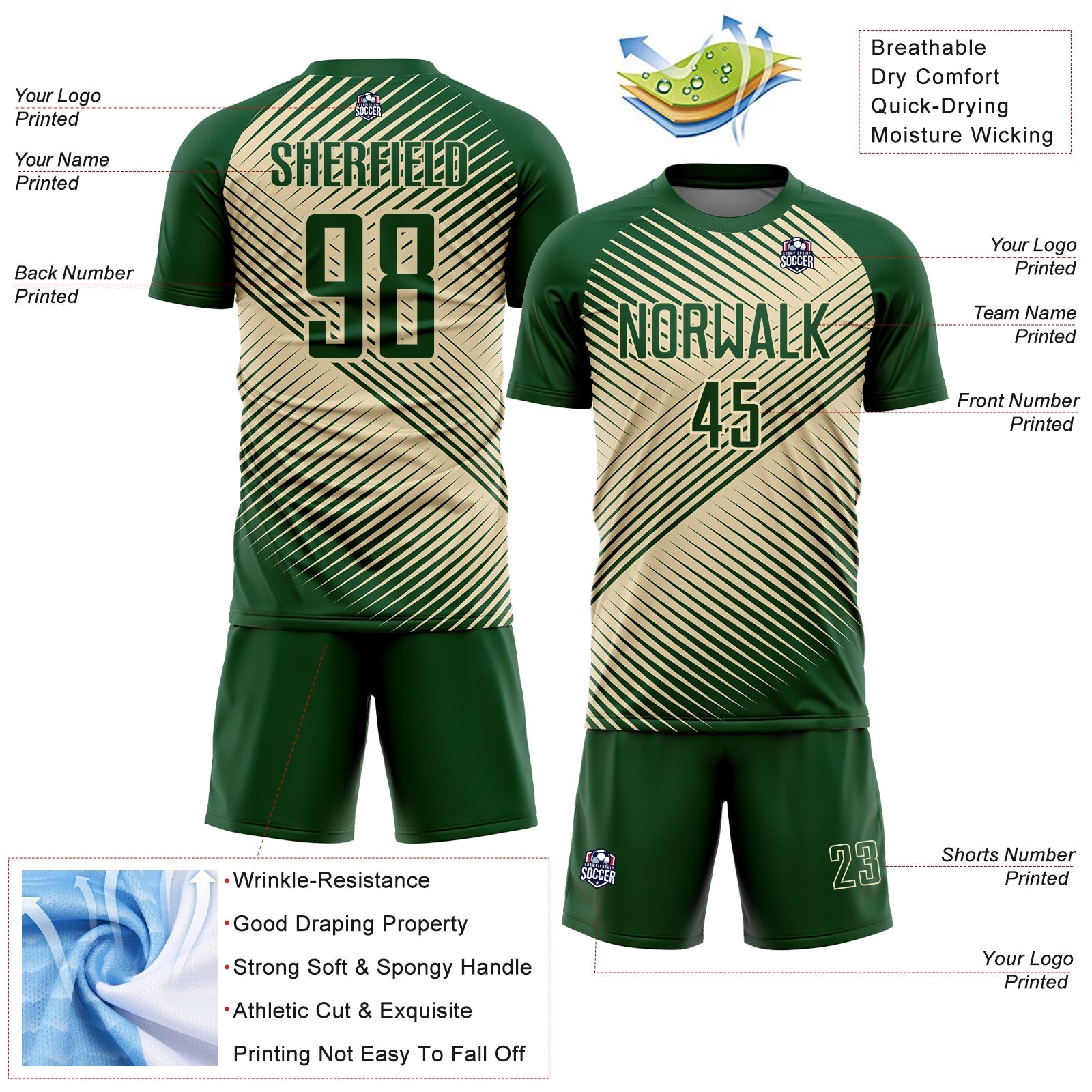 Custom Green Cream Line Sublimation Soccer Uniform Jersey - Sky-Custom