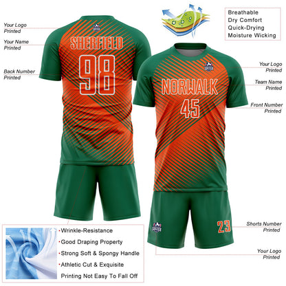 Custom Kelly Green Orange-White Line Sublimation Soccer Uniform Jersey - Sky-Custom