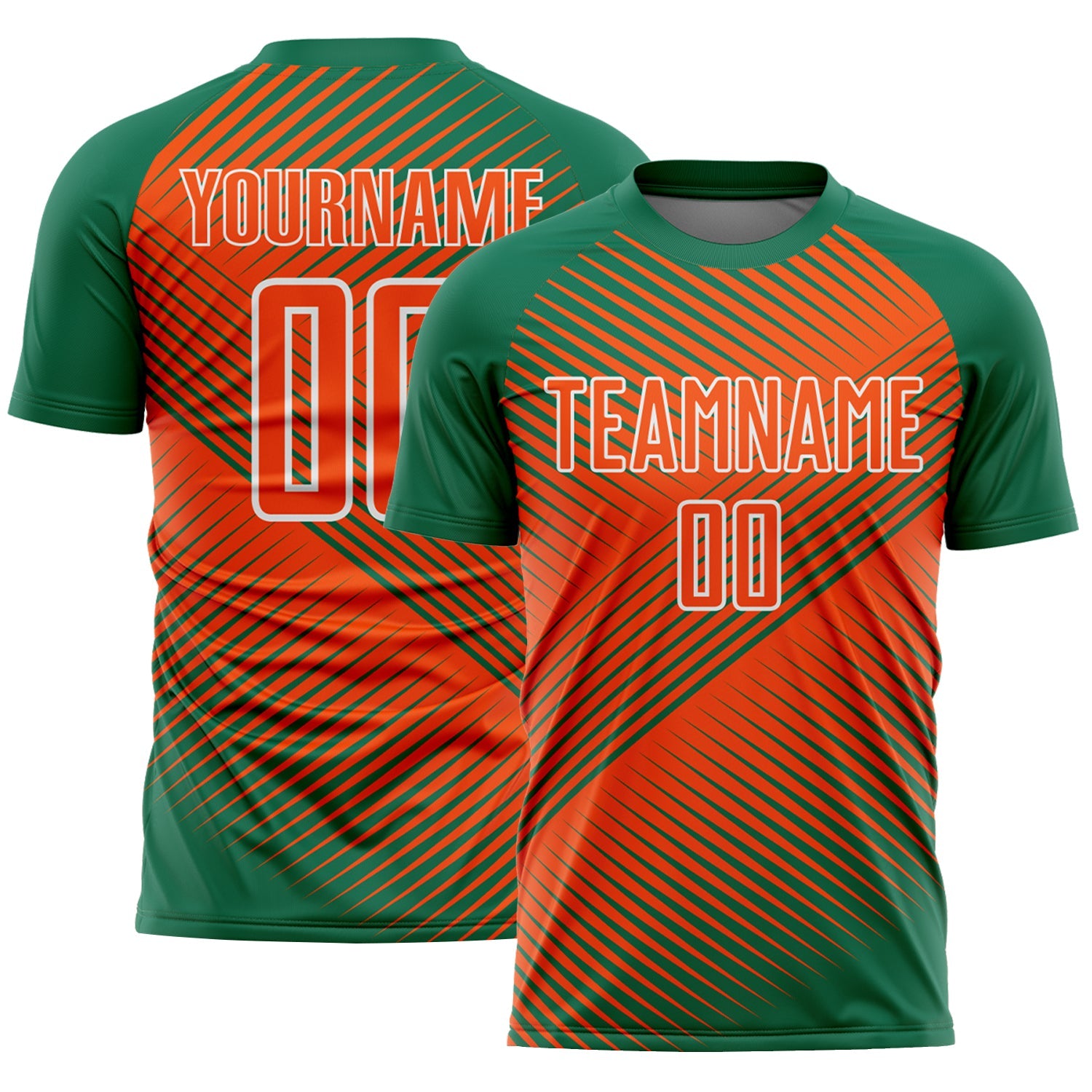 Custom Kelly Green Orange-White Line Sublimation Soccer Uniform Jersey - Sky-Custom