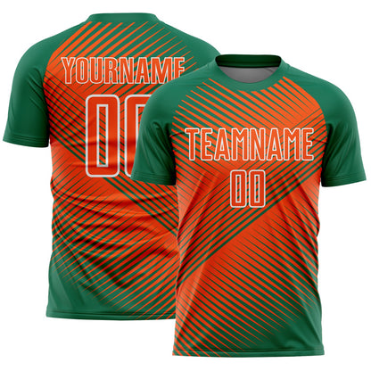 Custom Kelly Green Orange-White Line Sublimation Soccer Uniform Jersey - Sky-Custom