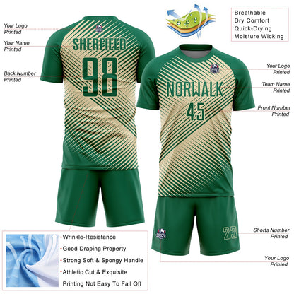 Custom Kelly Green Cream Line Sublimation Soccer Uniform Jersey - Sky-Custom
