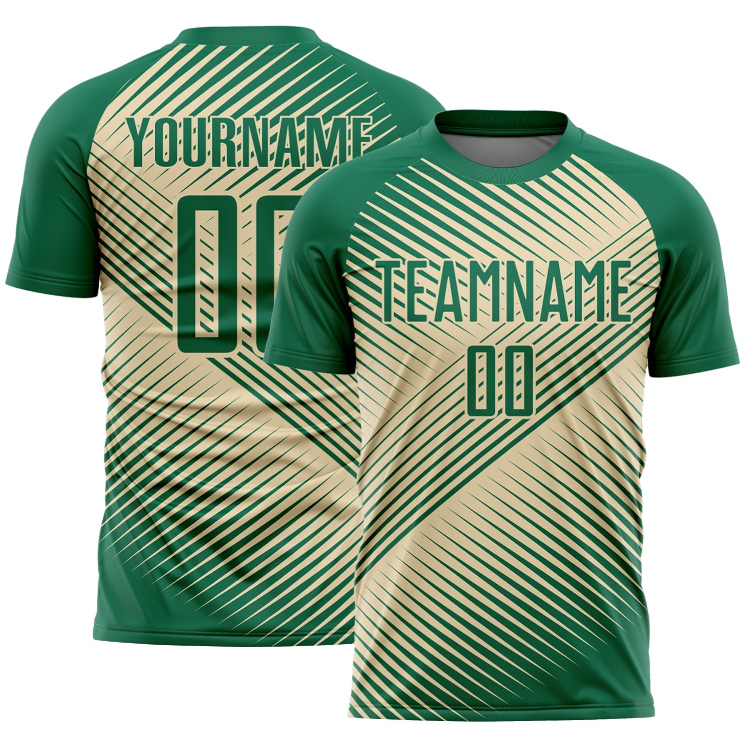 Custom Kelly Green Cream Line Sublimation Soccer Uniform Jersey - Sky-Custom