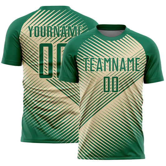 Custom Kelly Green Cream Line Sublimation Soccer Uniform Jersey - Sky-Custom