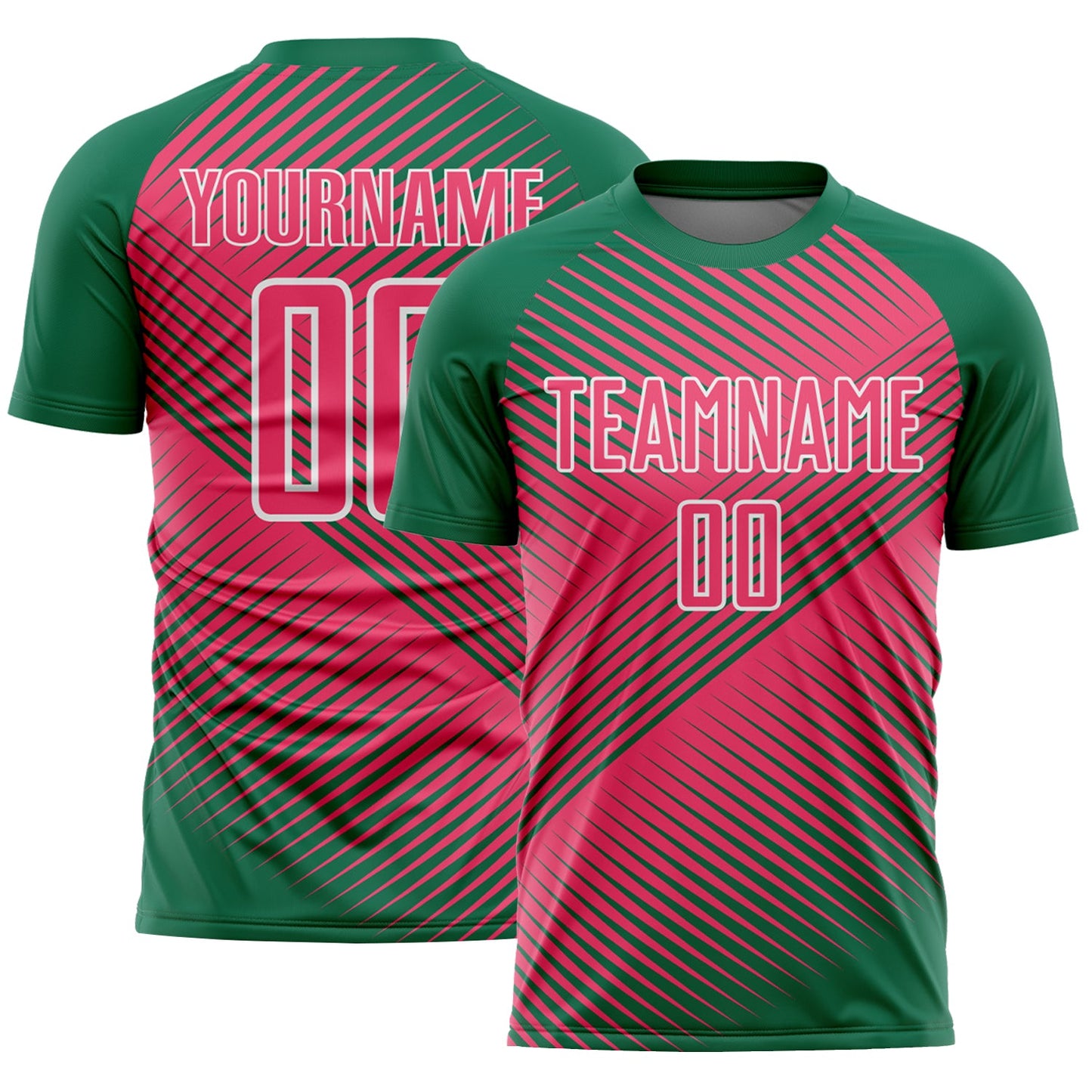 Custom Kelly Green Neon Pink-White Line Sublimation Soccer Uniform Jersey - Sky-Custom