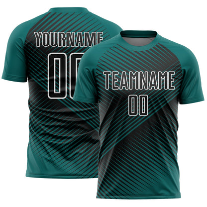 Custom Teal Black-White Line Sublimation Soccer Uniform Jersey - Sky-Custom