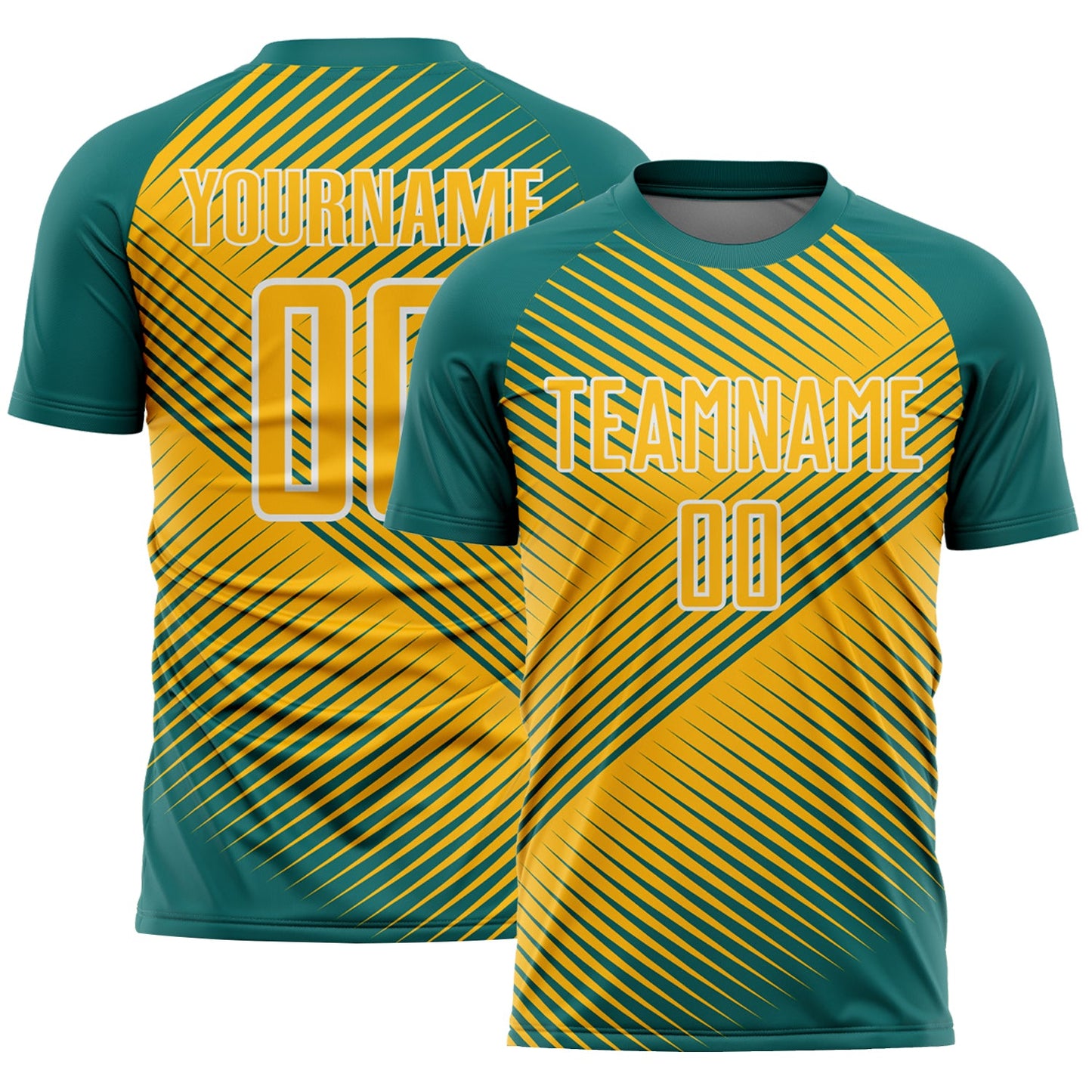 Custom Teal Gold-White Line Sublimation Soccer Uniform Jersey - Sky-Custom