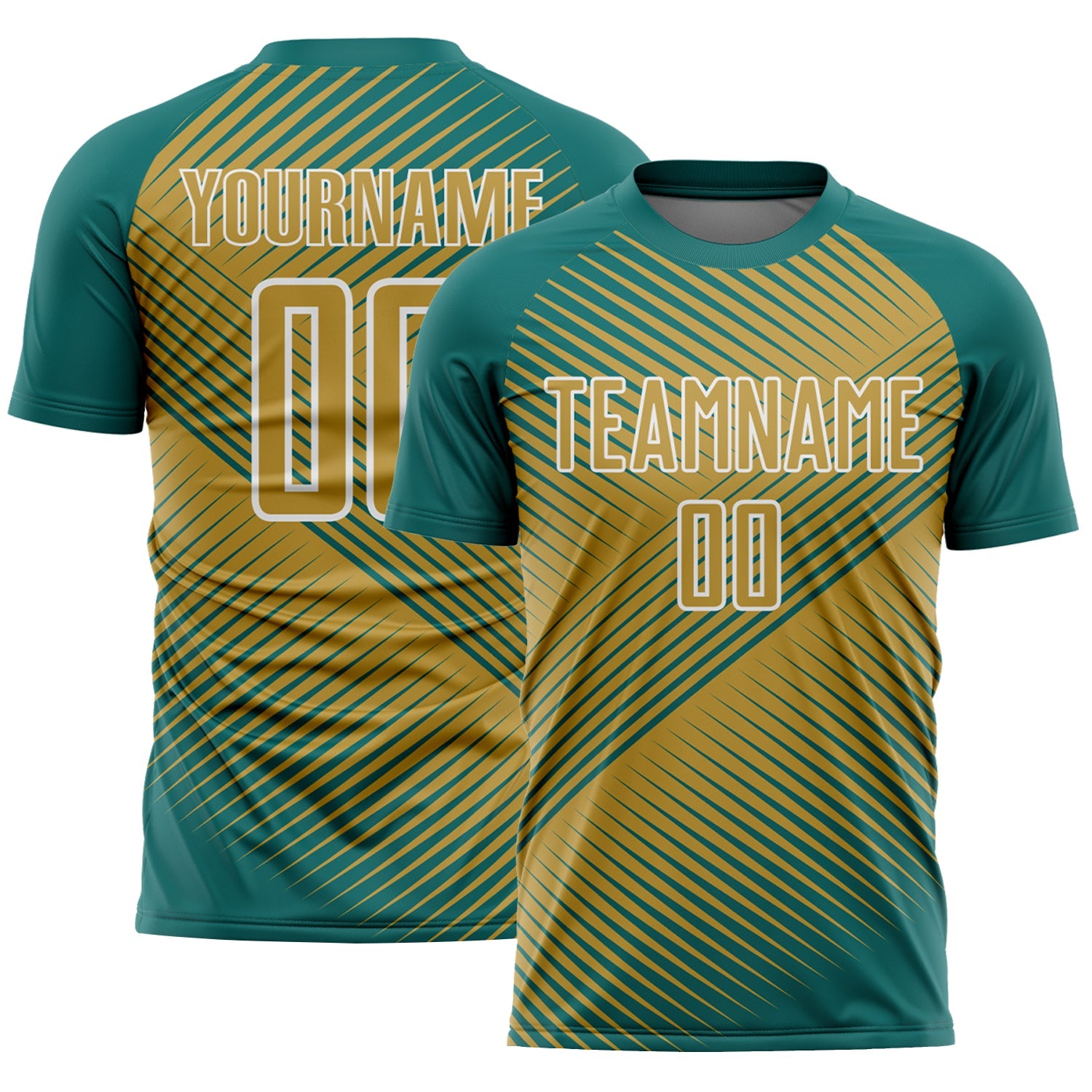 Custom Teal Old Gold-White Line Sublimation Soccer Uniform Jersey - Sky-Custom