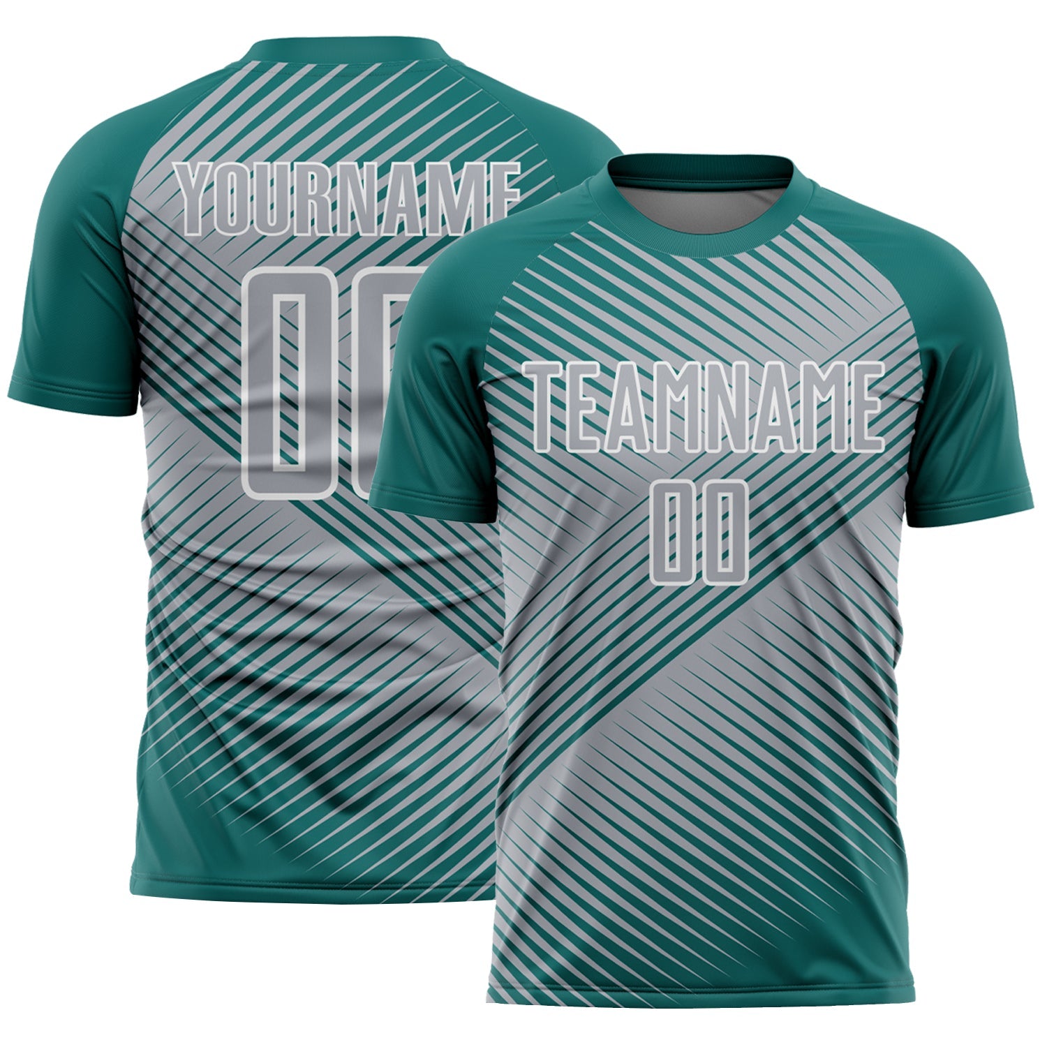 Custom Teal Gray-White Line Sublimation Soccer Uniform Jersey - Sky-Custom