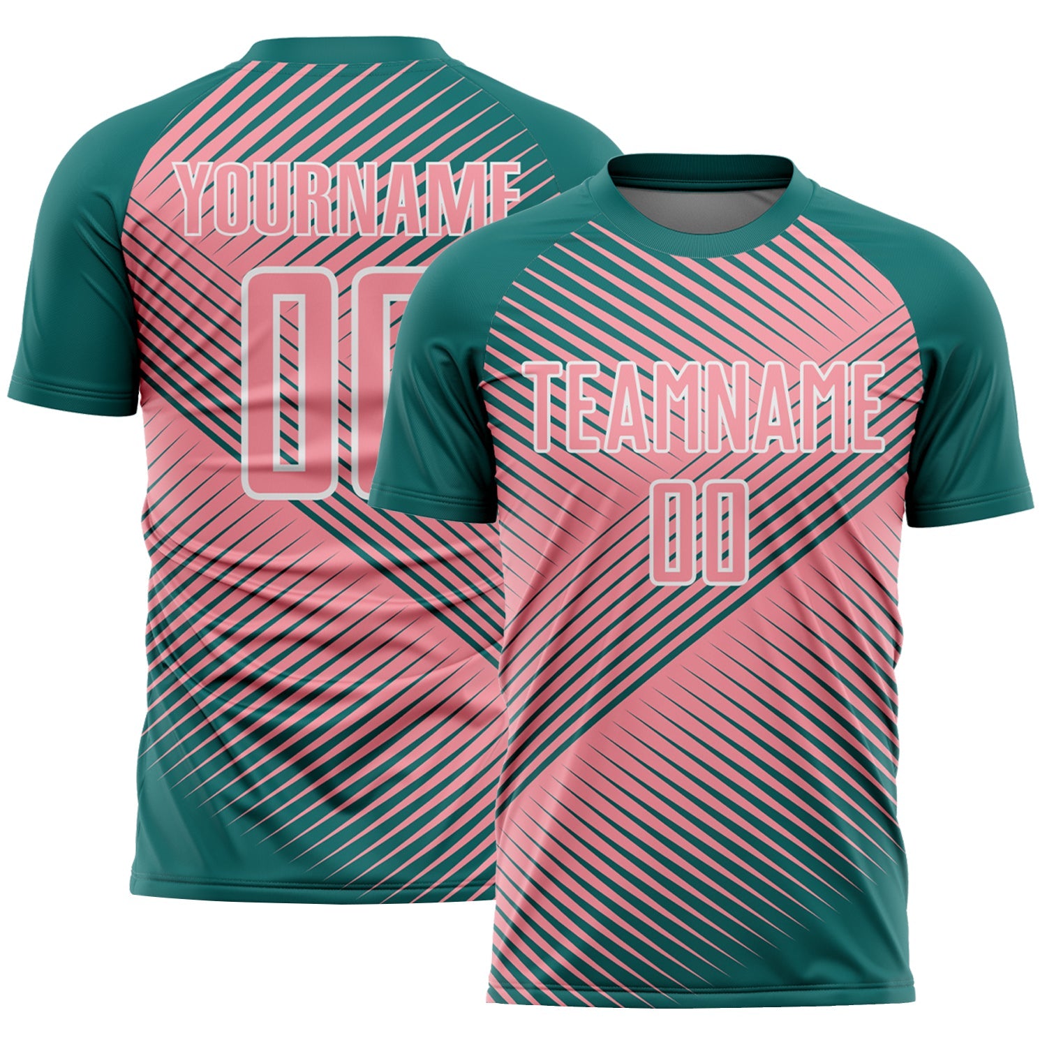 Custom Teal Medium Pink-White Line Sublimation Soccer Uniform Jersey - Sky-Custom