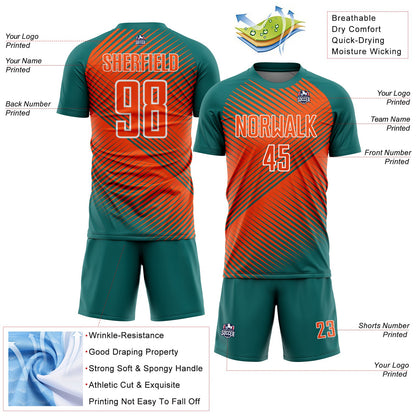 Custom Teal Orange-White Line Sublimation Soccer Uniform Jersey - Sky-Custom