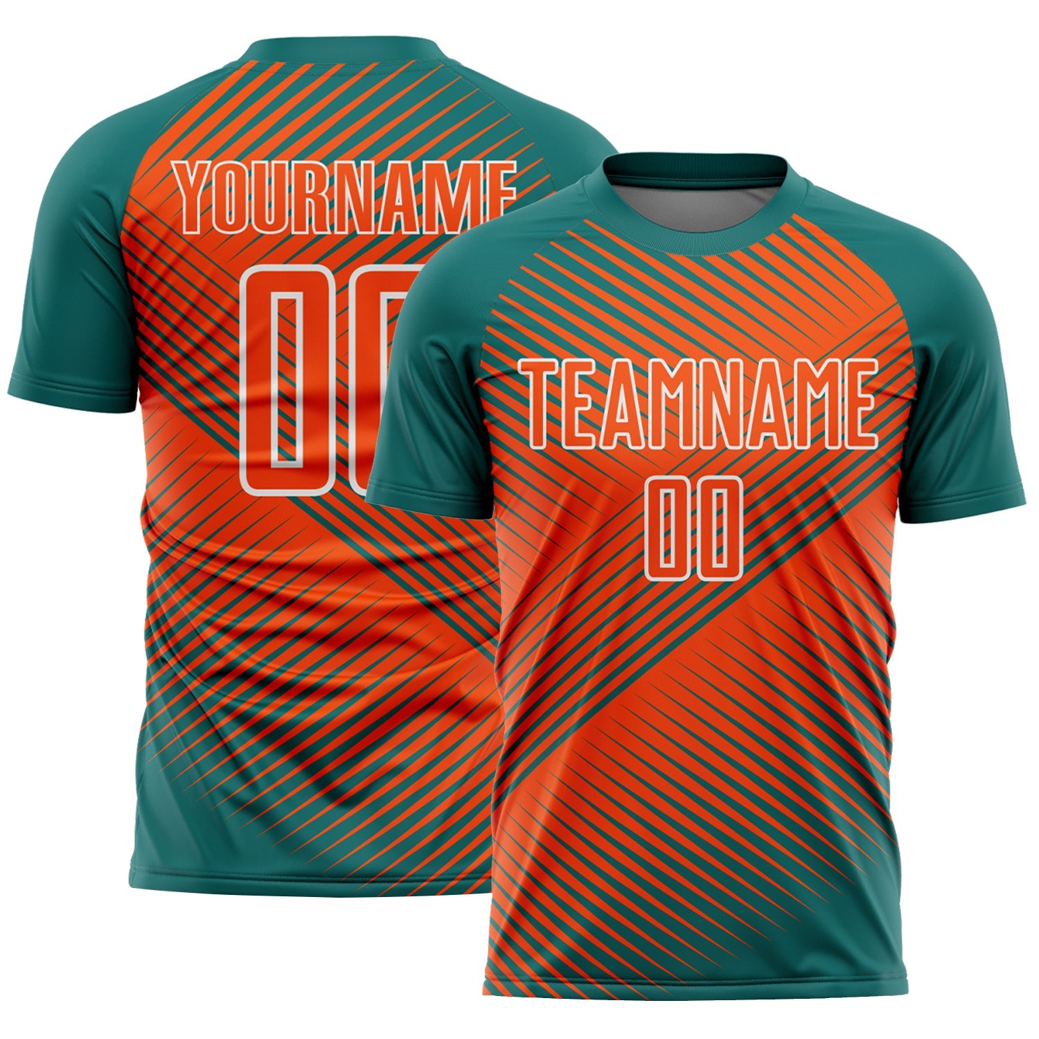 Custom Teal Orange-White Line Sublimation Soccer Uniform Jersey - Sky-Custom