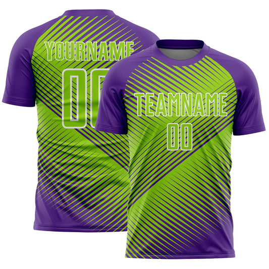 Custom Purple Neon Green-White Line Sublimation Soccer Uniform Jersey - Sky-Custom