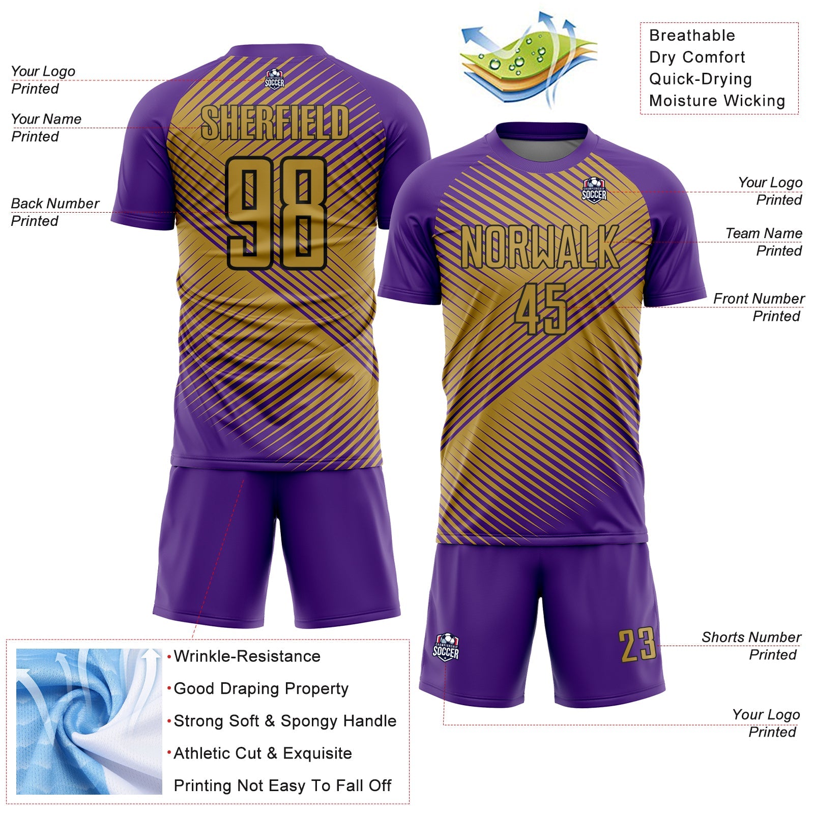 Custom Purple Old Gold-Black Line Sublimation Soccer Uniform Jersey - Sky-Custom