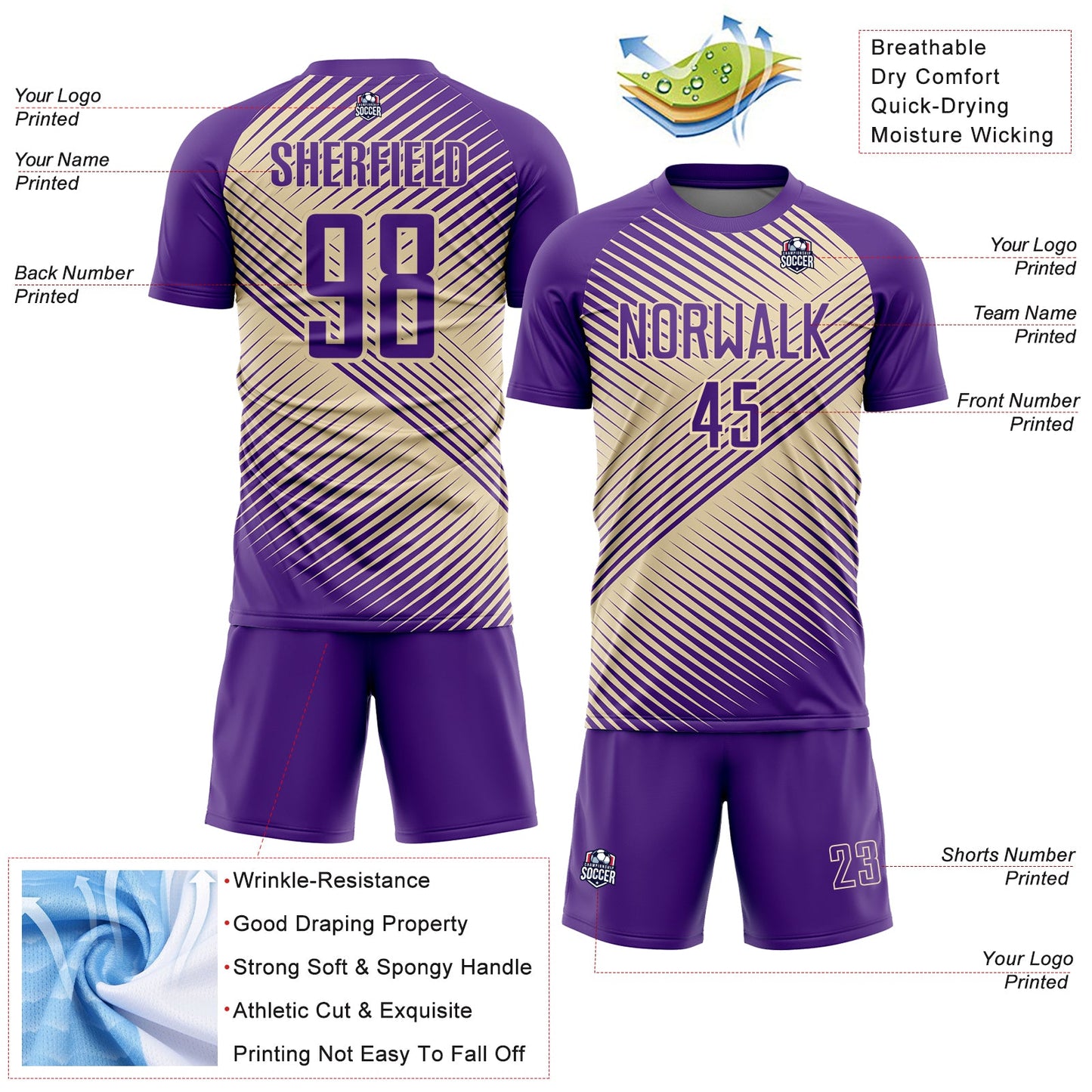 Custom Purple Cream Line Sublimation Soccer Uniform Jersey - Sky-Custom