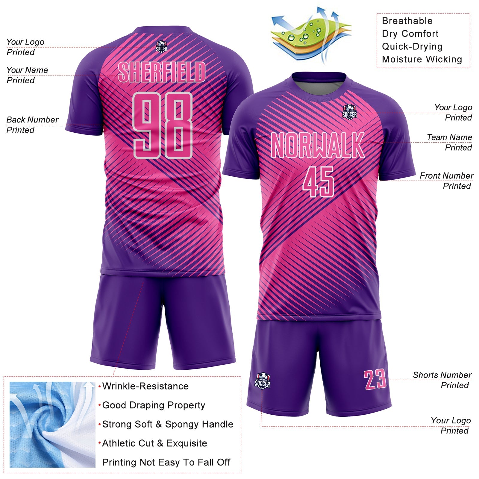 Custom Purple Pink-White Line Sublimation Soccer Uniform Jersey - Sky-Custom