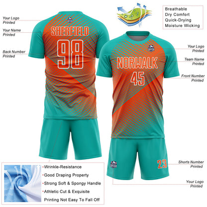Custom Aqua Orange-White Line Sublimation Soccer Uniform Jersey - Sky-Custom