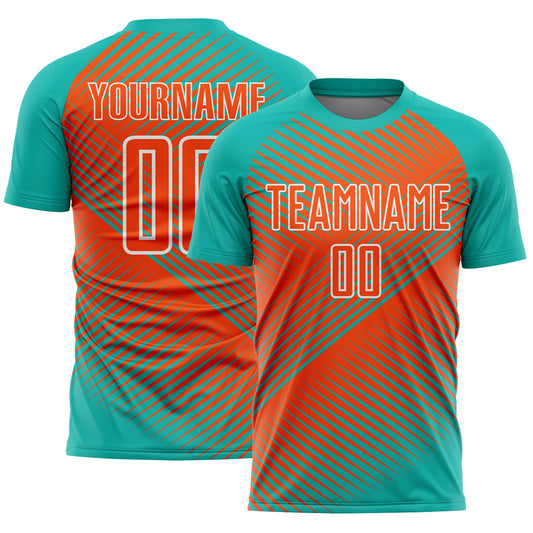 Custom Aqua Orange-White Line Sublimation Soccer Uniform Jersey - Sky-Custom