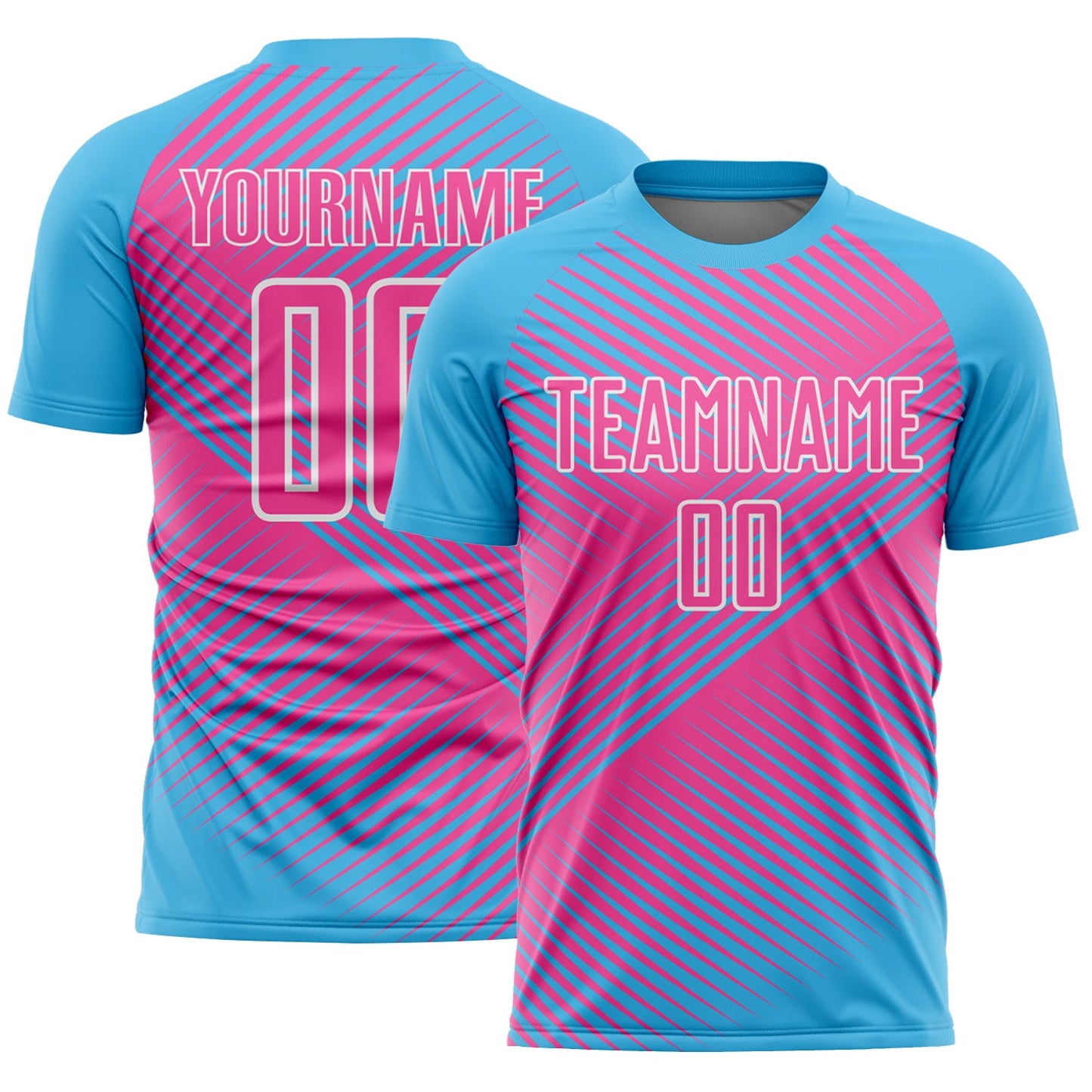 Custom Sky Blue Pink-White Line Sublimation Soccer Uniform Jersey - Sky-Custom