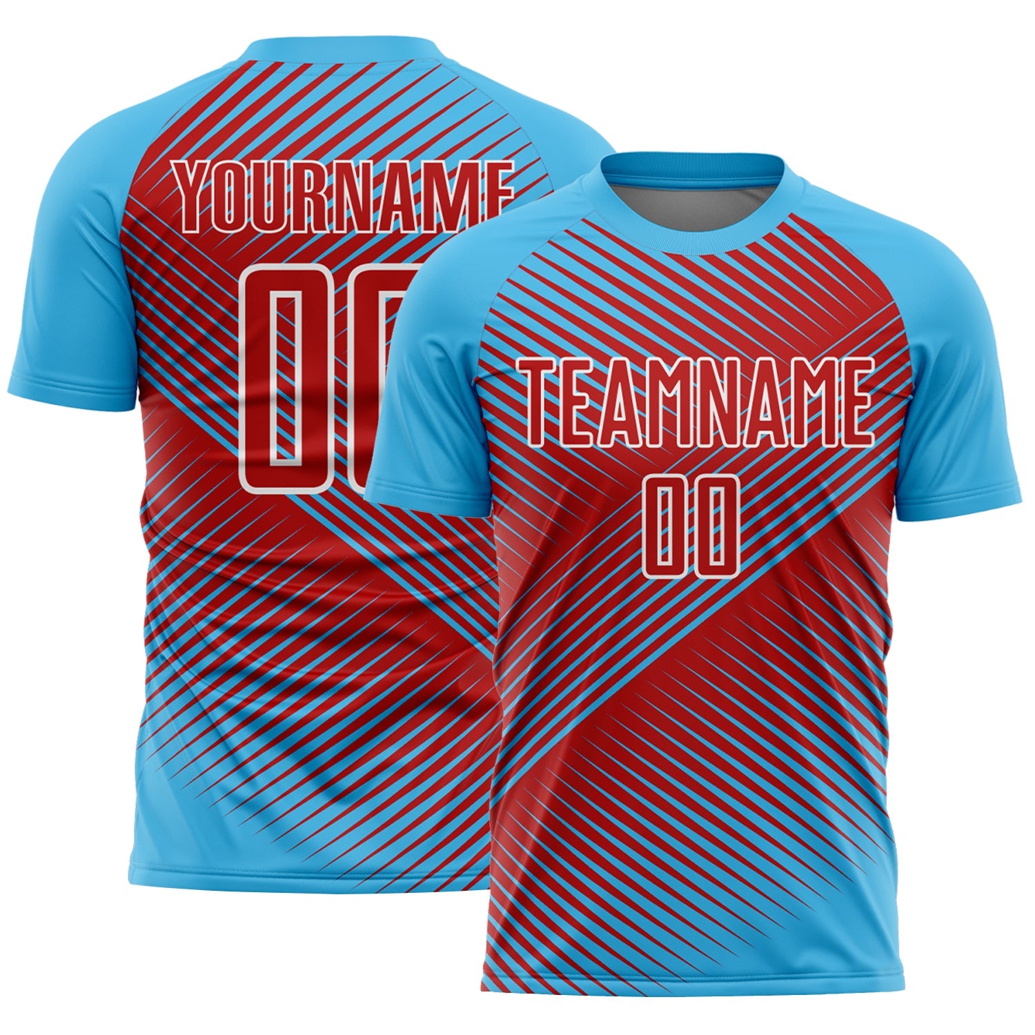 Custom Sky Blue Red-White Line Sublimation Soccer Uniform Jersey - Sky-Custom