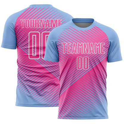 Custom Light Blue Pink-White Line Sublimation Soccer Uniform Jersey - Sky-Custom