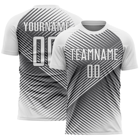 Custom White Steel Gray Line Sublimation Soccer Uniform Jersey - Sky-Custom