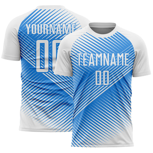 Custom White Powder Blue Line Sublimation Soccer Uniform Jersey - Sky-Custom