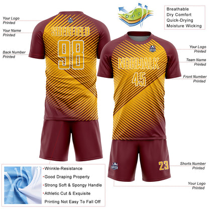 Custom Burgundy Gold-White Line Sublimation Soccer Uniform Jersey - Sky-Custom