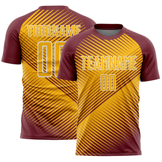 Custom Burgundy Gold-White Line Sublimation Soccer Uniform Jersey - Sky-Custom