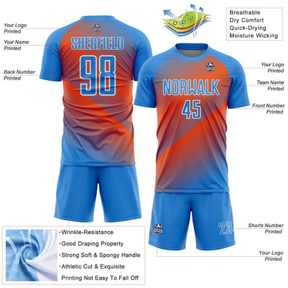 Custom Powder Blue Orange-White Line Sublimation Soccer Uniform Jersey - Sky-Custom