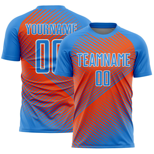 Custom Powder Blue Orange-White Line Sublimation Soccer Uniform Jersey - Sky-Custom