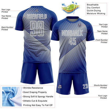 Custom Royal Gray-White Line Sublimation Soccer Uniform Jersey - Sky-Custom