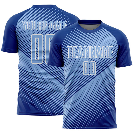Custom Royal Light Blue-White Line Sublimation Soccer Uniform Jersey - Sky-Custom