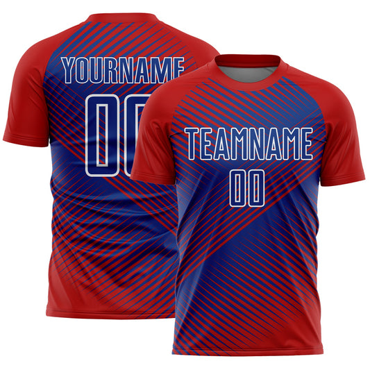 Custom Red Royal-White Line Sublimation Soccer Uniform Jersey - Sky-Custom