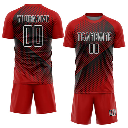Custom Red Black-White Line Sublimation Soccer Uniform Jersey - Sky-Custom