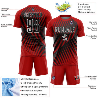 Custom Red Black-White Line Sublimation Soccer Uniform Jersey - Sky-Custom