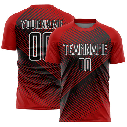Custom Red Black-White Line Sublimation Soccer Uniform Jersey - Sky-Custom