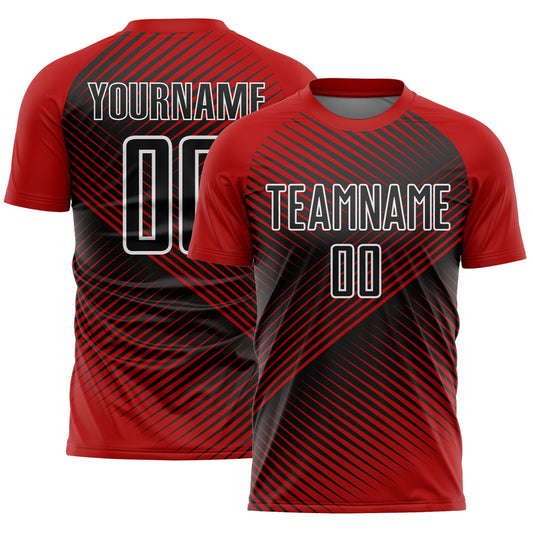 Custom Red Black-White Line Sublimation Soccer Uniform Jersey - Sky-Custom