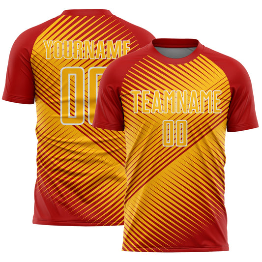 Custom Red Gold-White Line Sublimation Soccer Uniform Jersey - Sky-Custom