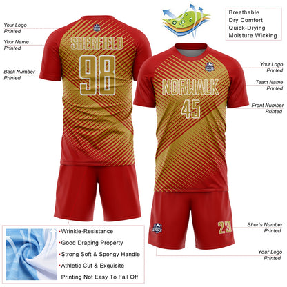 Custom Red Old Gold-White Line Sublimation Soccer Uniform Jersey - Sky-Custom
