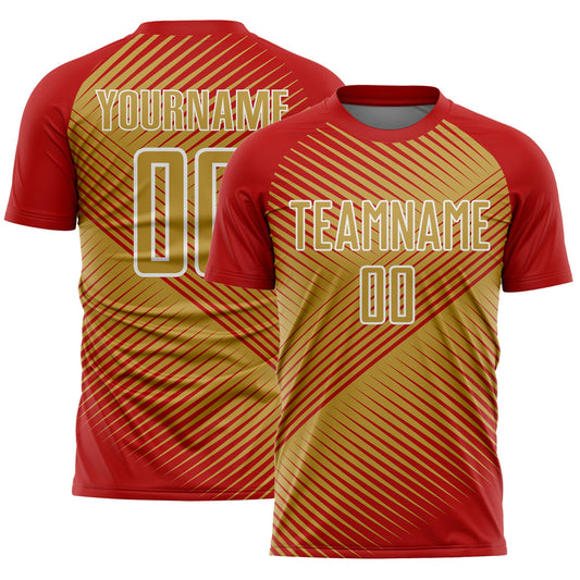 Custom Red Old Gold-White Line Sublimation Soccer Uniform Jersey - Sky-Custom
