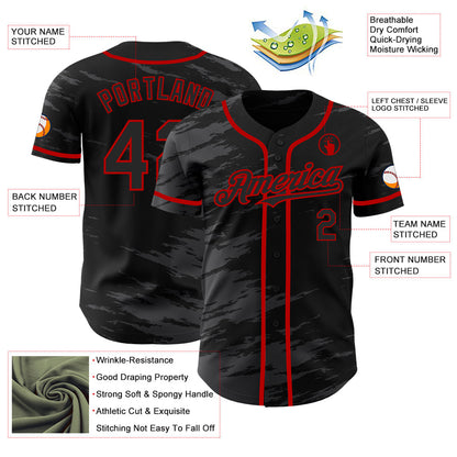 Custom Black Steel Gray Splash Ink Red Authentic Baseball Jersey - Sky-Custom