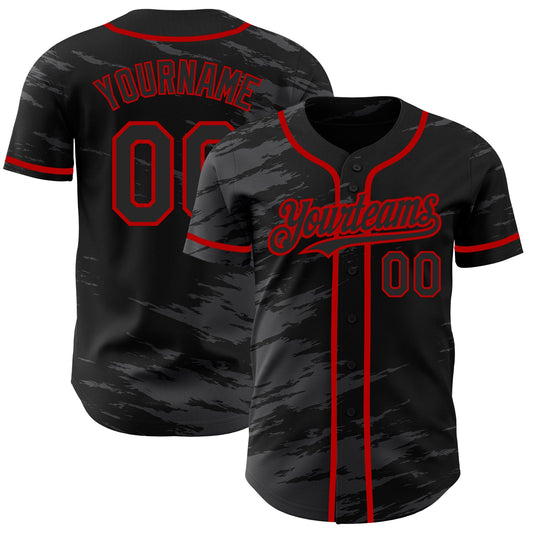 Custom Black Steel Gray Splash Ink Red Authentic Baseball Jersey - Sky-Custom