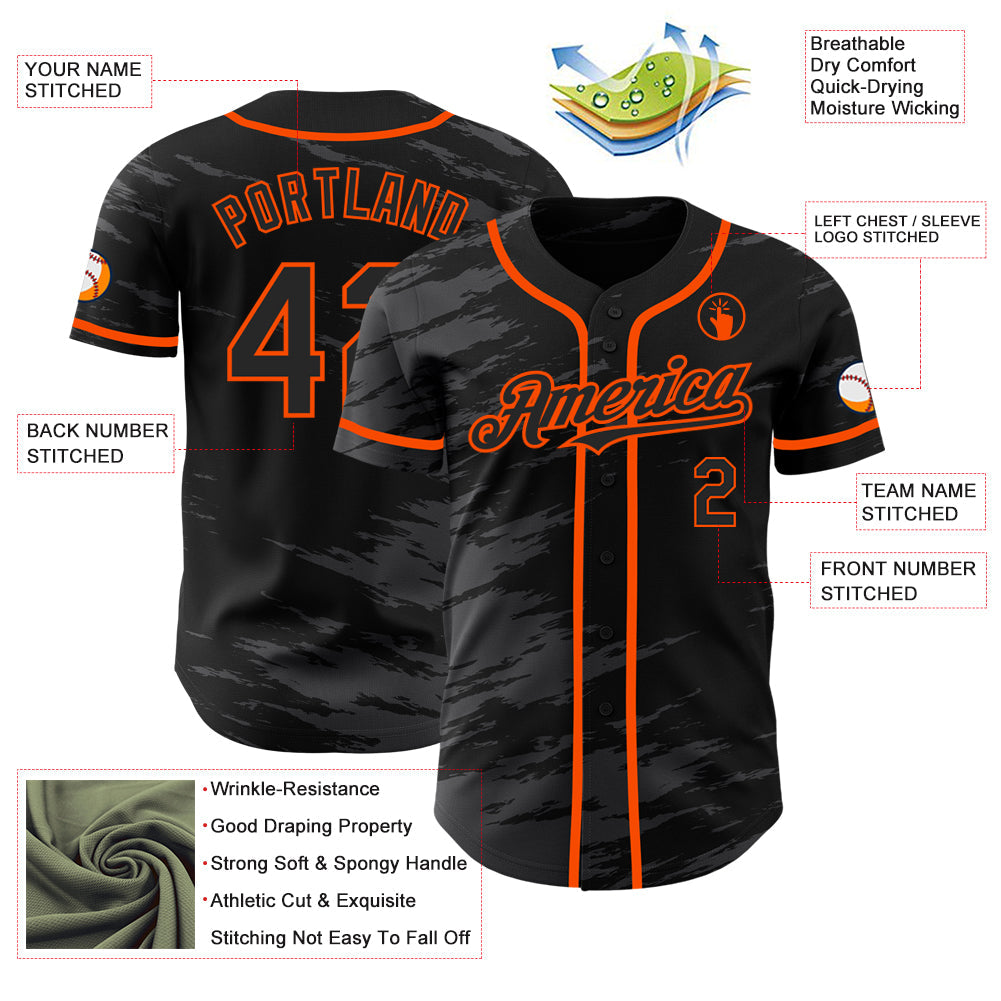 Custom Black Steel Gray Splash Ink Orange Authentic Baseball Jersey - Sky-Custom