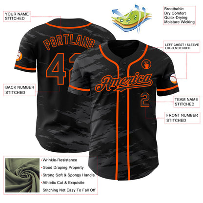 Custom Black Steel Gray Splash Ink Orange Authentic Baseball Jersey - Sky-Custom