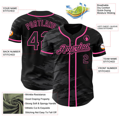 Custom Black Steel Gray Splash Ink Pink Authentic Baseball Jersey - Sky-Custom