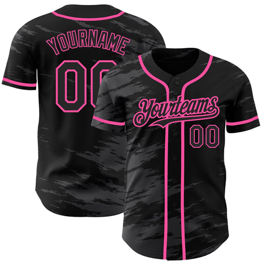 Custom Black Steel Gray Splash Ink Pink Authentic Baseball Jersey - Sky-Custom
