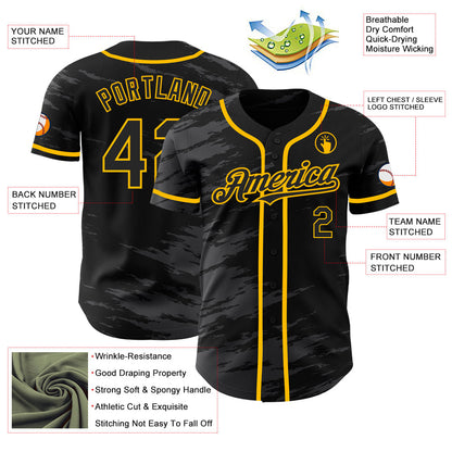 Custom Black Steel Gray Splash Ink Gold Authentic Baseball Jersey - Sky-Custom