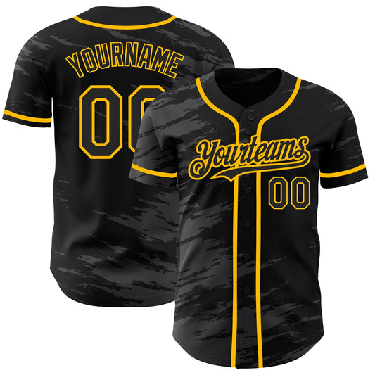 Custom Black Steel Gray Splash Ink Gold Authentic Baseball Jersey - Sky-Custom
