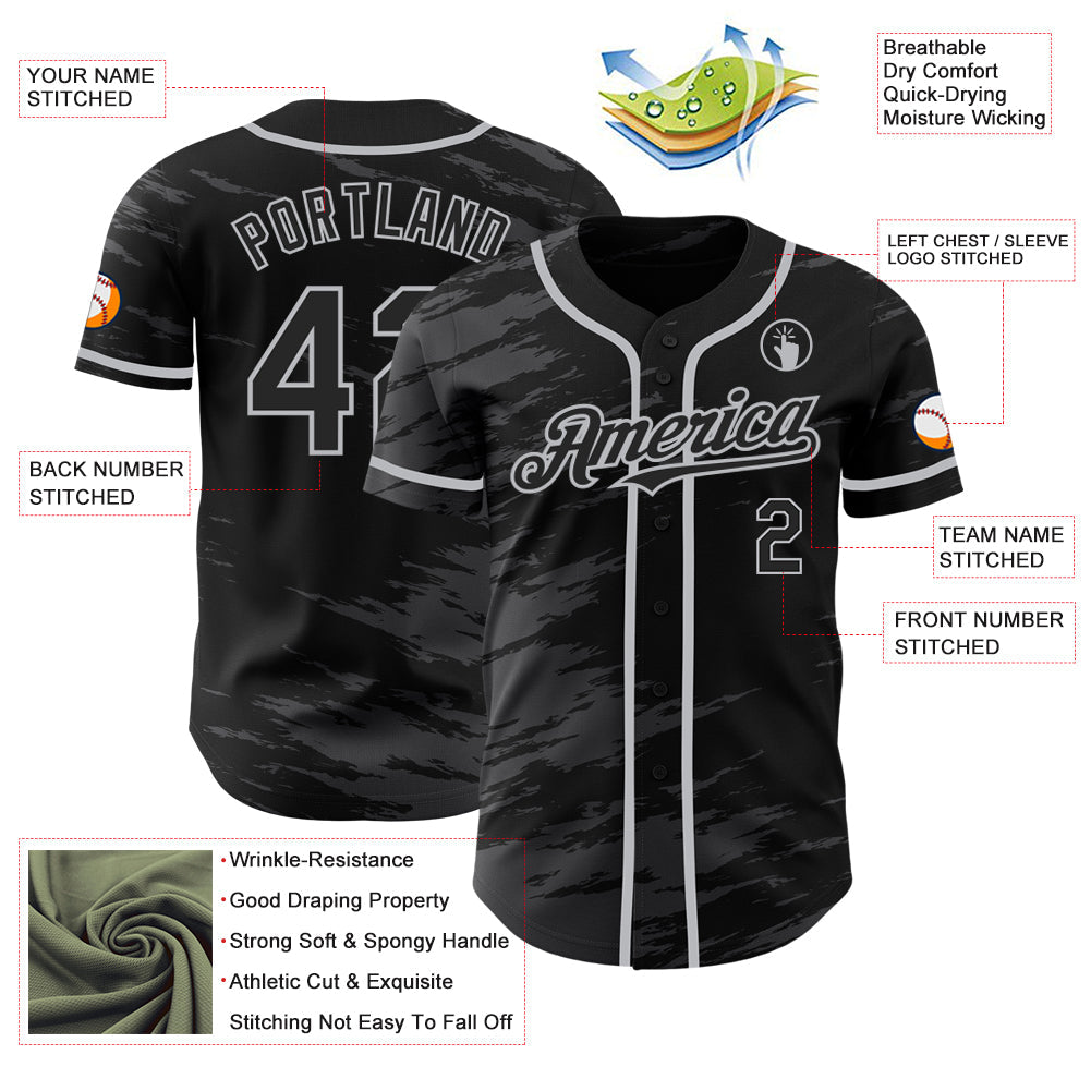 Custom Black Steel Gray Splash Ink Gray Authentic Baseball Jersey - Sky-Custom
